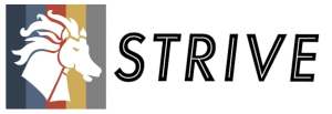 Logo of a horsehead with mane flowing alongside the word STRIVE