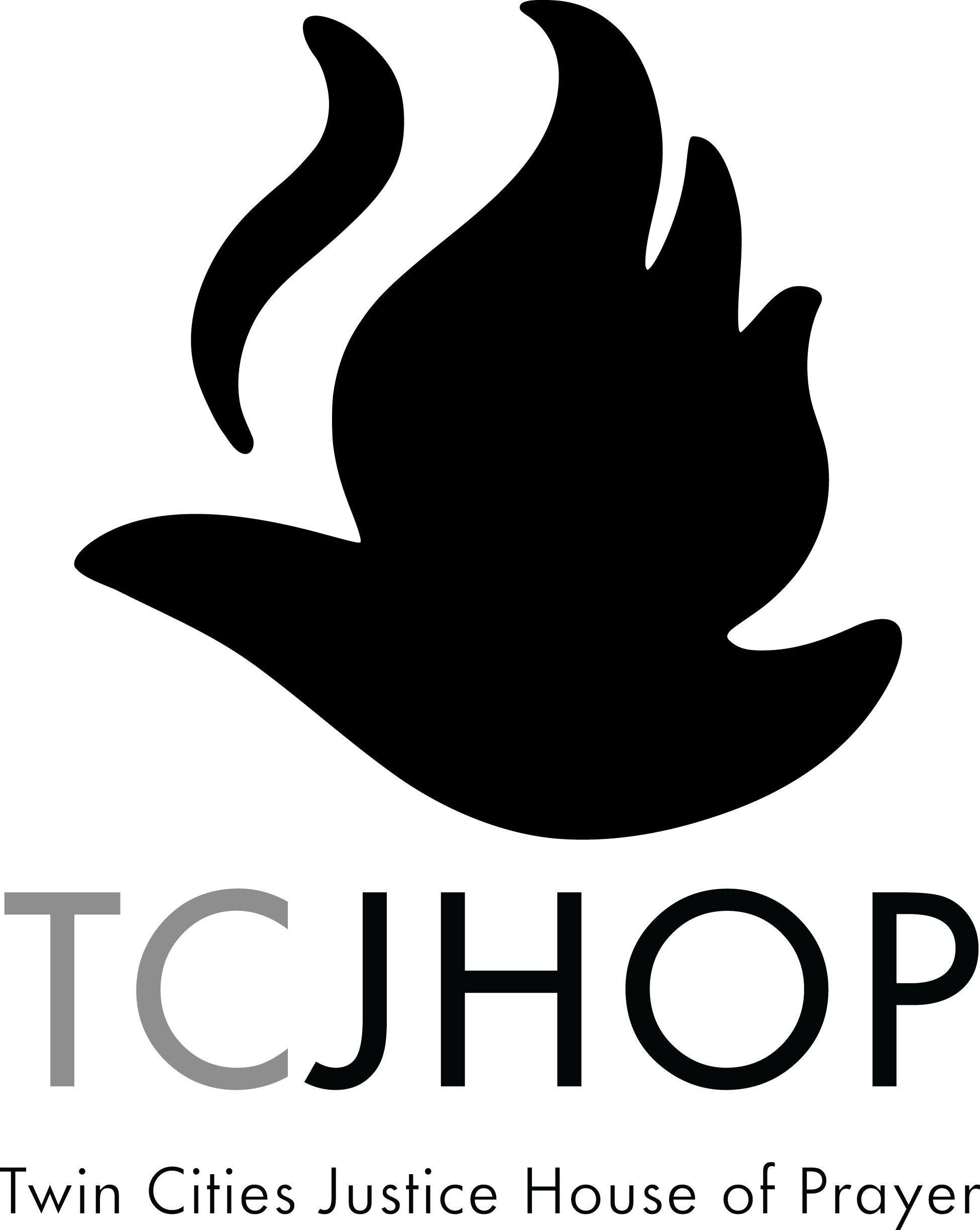 Image of a dove over the acronym "TCJHOP" and the words "Twin Cities Justice House of Prayer"